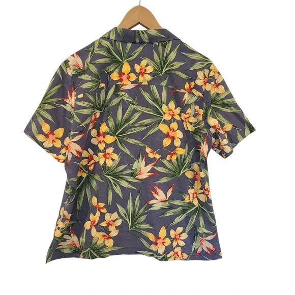 Tommy Bahama Womens Large 100% Silk Tropical Floral Camp Shirt Blue L 12/14 - Picture 2 of 6